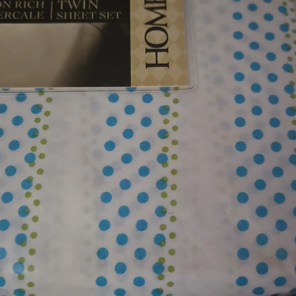 Home Accents Twin Sheet Set Lime Aqua White Dot Stripe Cotton Blend NEW MSRP $38